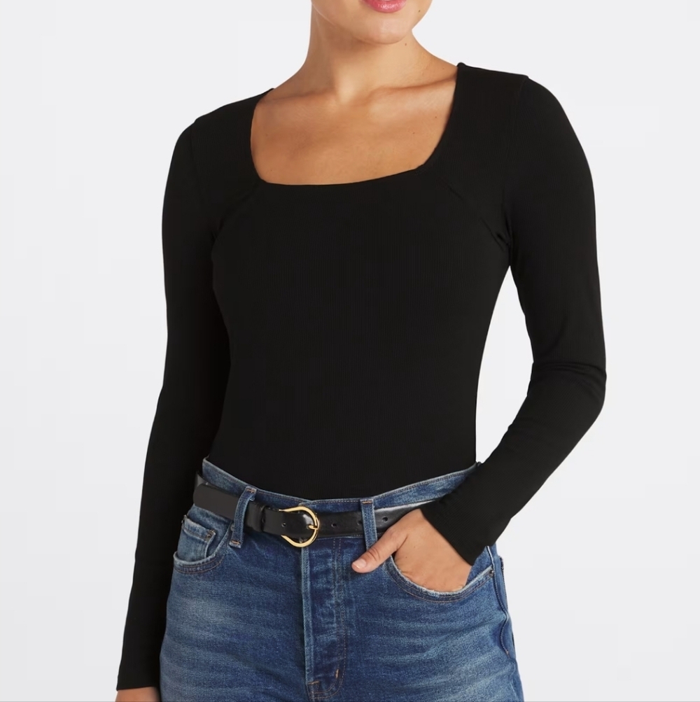 Kaileigh Madisol Long Sleeve Knit Bodysuit in Black Size Small NWT